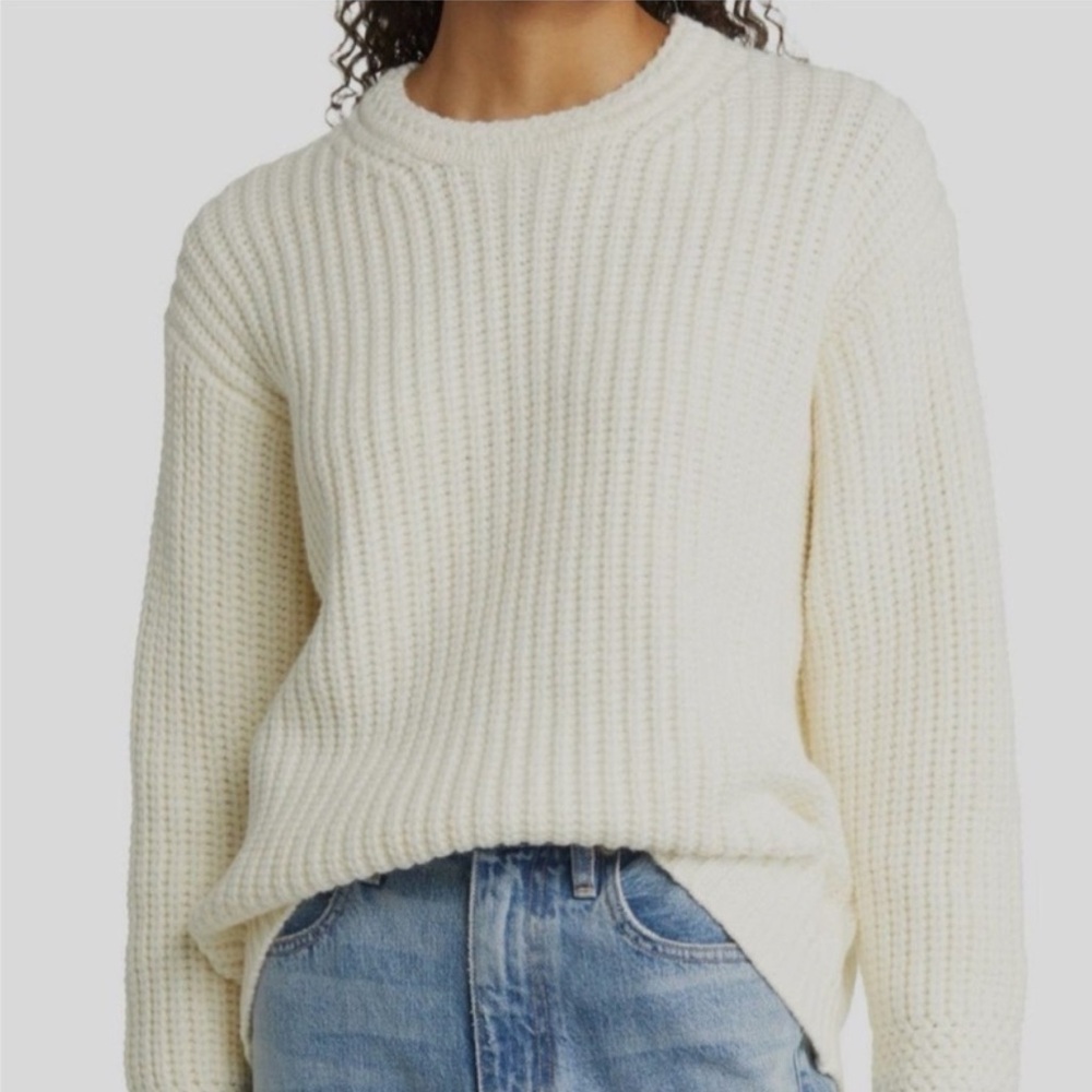 Marine Layer Oversized Crew Neck Sweater Ivory Cream Cotton/Wool Fisherman
